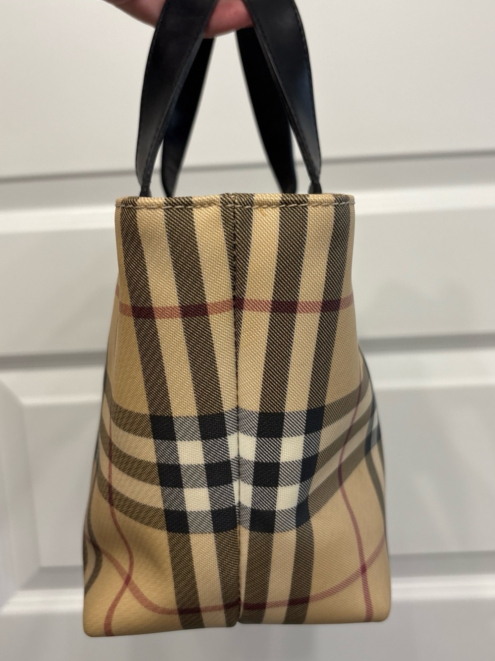 Burberry Classic Nova Check Small Tote Bag in Beige Black Handles - Picture 4 of 9